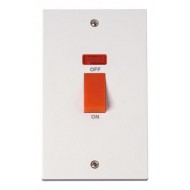45 Amp DP Switch with Neon - 2 Gang Plate Red Rocker 45 Amp DP Switch with Neon - 2 Gang Plate Red Rocker
