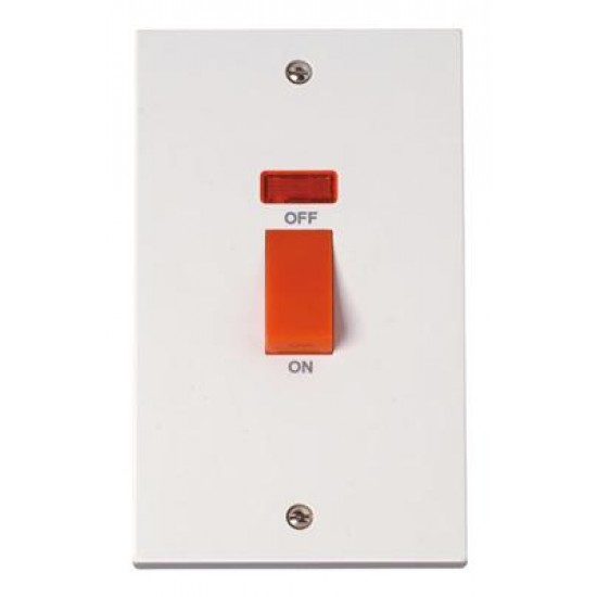45 Amp DP Switch with Neon - 2 Gang Plate Red Rocker 45 Amp DP Switch with Neon - 2 Gang Plate Red Rocker