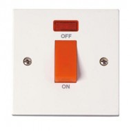 Selectric Square Edged 45 Amp DP Switch with Neon - 1 Gang Plate Red Rocker