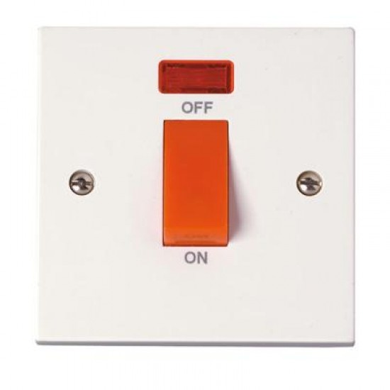 45 Amp DP Switch with Neon - 1 Gang Plate Red Rocker 45 Amp DP Switch with Neon - 1 Gang Plate Red Rocker