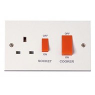 45 Amp Cooker Unit with 13 Amp Switched Socket - Red Rockers 45 Amp Cooker Unit with 13 Amp Switched Socket - Red Rockers