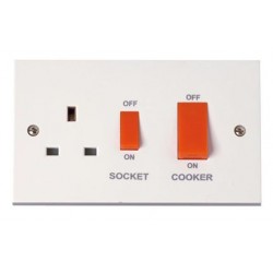 45 Amp Cooker Unit with 13 Amp Switched Socket - Red Rockers