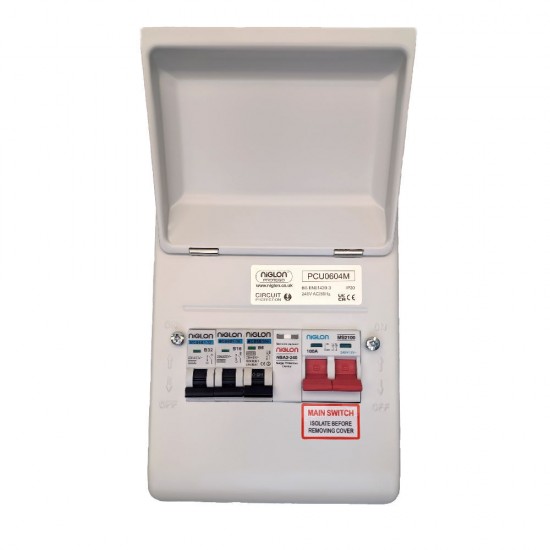 NIGLON PROTEGO 4 WAY CON/UNIT C/W SURGE PROECTION + 100A ISO + 3 X MCBS NIGLON PROTEGO 4 WAY CON/UNIT C/W SURGE PROECTION + 100A ISO + 3 X MCBS