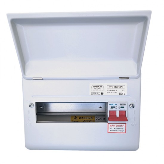 Niglon Protego 10 Module 8 Way 100A Isolator Metal Consumer Unit Niglon Protego 10 Module 8 Way 100A Isolator Metal Consumer Unit