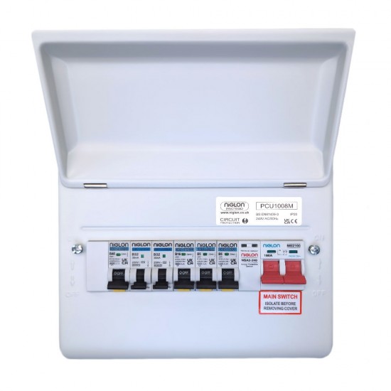 Niglon Protego 10 Module 8 Way CON/UNIT C/W SURGE PROTECTION + 6 x RCBO'S Niglon Protego 10 Module 8 Way CON/UNIT C/W SURGE PROTECTION + 6 x RCBO'S