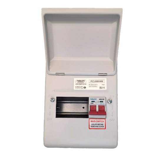 Niglon Protego 6 Modular 4 Way 100A Isolator Metal Consumer Unit