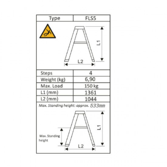 4+1 Fibreglass single sided step ladder 4+1 Fibreglass single sided step ladder